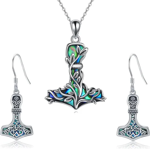 Thor Hammer Collararetes de plata de ley Mjolnir árbol de la vida colgantearetes colgantes nórdicos vikingos joyas regalos para mujeres y hombres