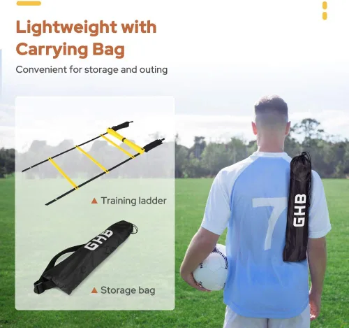 Miniatura 6 de GHB Agility Ladder Speed Training Ladder Workout Ladder with 6 or 10 Cones 12 Rung 20ft with Resistance Parachute Amarillo-6 conos