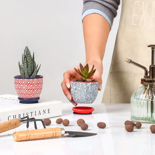 Miniatura 2 de Selamica Macetas de cerámica para suculentas de 2.4 pulgadas, mini macetas para plantas de cactus con agujeros de drenaje y platillos, decoración