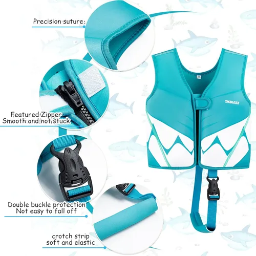 Miniatura 5 de Chaleco de natación para niños pequeños, chaqueta de natación para niños, chaleco de entrenamiento de natación con correa de seguridad ajustable Azul