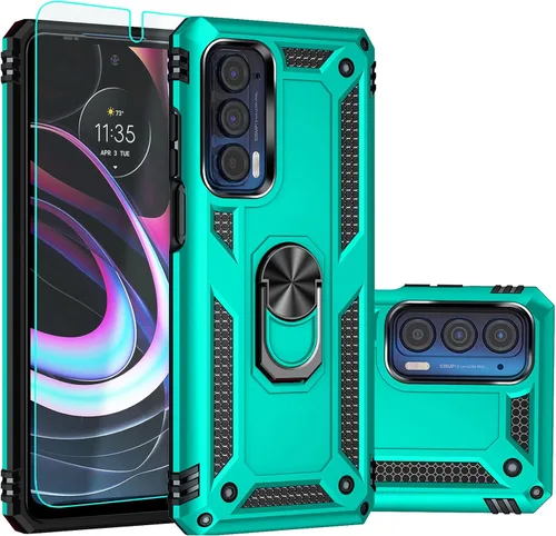 Miniatura 11 de Funda para Moto Edge 2021, con protector de pantalla, [grado militar] probada en caídas de 16 pies, funda protectora magnética con función atril Azul