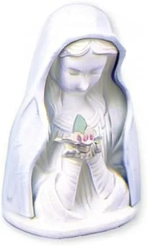 Miniatura 2 de Estatua de Virgen María - Estatua de busto de Madonna de porcelana azul y blanca de cerámica de 7 1/2 pulgadas + tarjeta de oración Lourdes