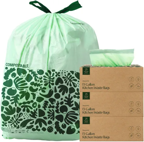 Miniatura 9 de Bolsas de basura compostables* Cleanomic con cordón (13 galones, 25 unidades, altas), certificadas BPI para compost de cocina