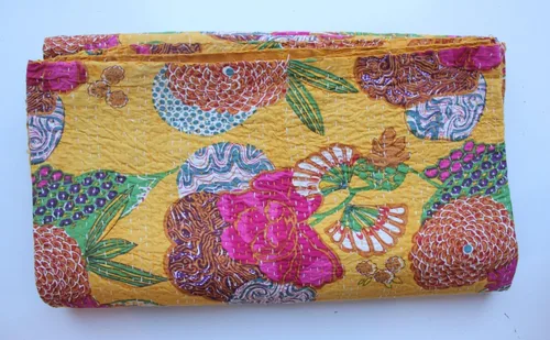 Miniatura 24 de Sophia-Art Colcha reversible de frutas indias para cama individual/king con patrón Gudri de algodón puro estilo Kantha, colcha decorativa con Rosa