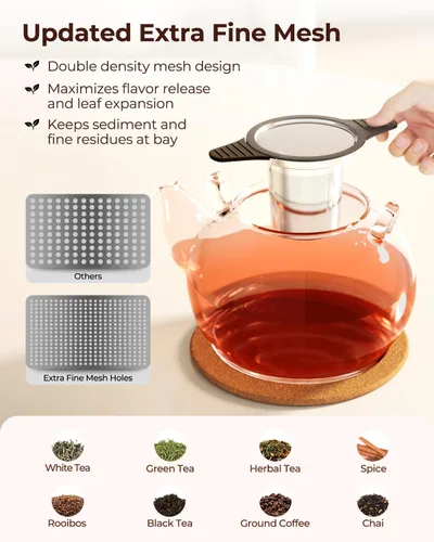 Miniatura 2 de Reinmoson Coladores y Filtros Grandes para Té Suelto de Una Taza, Infusores de Té de Malla Extra Fina de Acero Inoxidable 304 y Silicona de Grado
