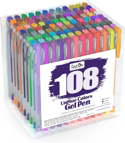 Lineon, bolígrafos de gel de 108 colores, juego de bolígrafos de gel para adulto para libros de colorear, marcadores de arte