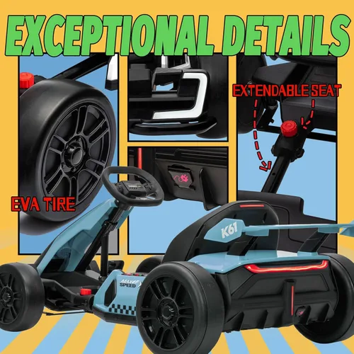 Miniatura 4 de KerryYoo K61 Go Kart - Kart eléctrico de deriva con asiento de longitud ajustable, juguete de paseo al aire libre de 24V con 4 modos de velocidad