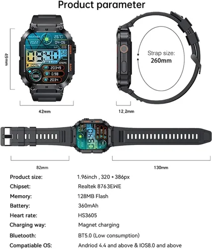 Miniatura 8 de Reloj inteligente para TCL 50 XL 5G reloj inteligente militar para hombres (respuesta/hacer llamadas), reloj inteligente táctico HD de 1.85