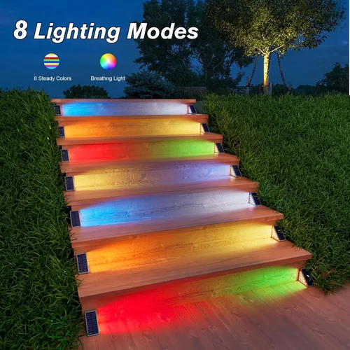 Miniatura 3 de VOLISUN Paquete de 8 luces solares para escaleras, 7 colores fijos, luces solares para escalones al aire libre, impermeables, IP67, luz LED