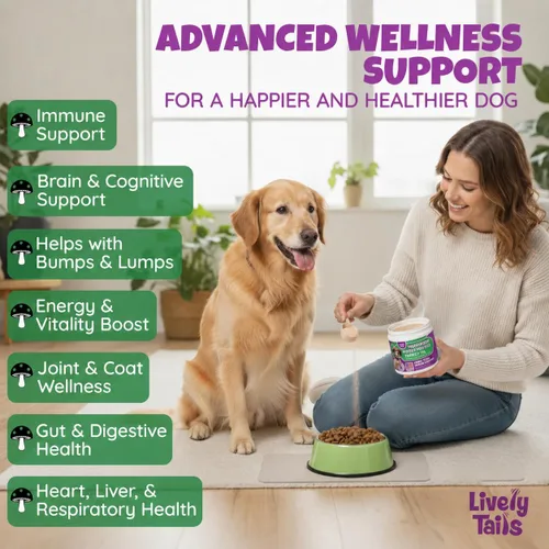 Miniatura 2 de Polvo de hongos totalmente natural para perros para inmunidad, cognición, longevidad, protuberancias y apoyo de bultos, hongo de cola de pavo