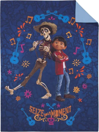 Miniatura 2 de NoJo Disney Coco - Juego de cama para niños de 4 piezas, azul marino, naranja y azul claro, Aprovecha Tu Momento - Incluye edredón, sábana bajera