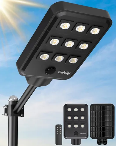 Miniatura 11 de Gefolly G-15000W Luz solar de calle al aire libre, 6500K gran angular luz de estacionamiento comercial del atardecer al amanecer IP67 seguridad