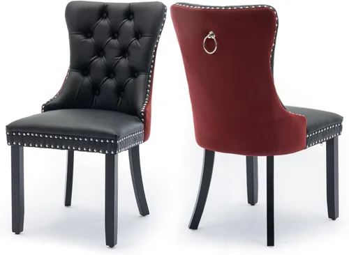 Miniatura 125 de Juego de 2 sillas de comedor tapizadas de terciopelo, sillas laterales de cocina de estilo moderno con ribete de cabeza de clavo y patas de madera