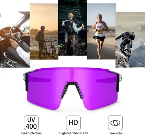 Miniatura 5 de OULAIQI Gafas de sol de ciclismo, polarizadas, para hombres y mujeres, con 1 lente o 3 lentes intercambiables, gafas de béisbol Lente negra