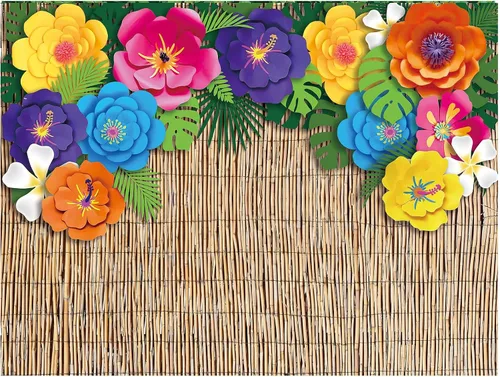 VitalCozy Telón de fondo hawaiano para fotografía de playa de 7 x 5 pies, decoración de fiesta de Aloha Luau, flores de hibisco tropical, hojas de