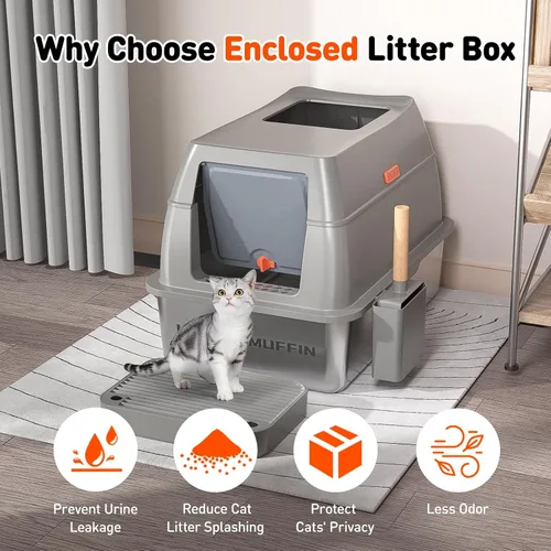Miniatura 5 de Caja de arena para gatos de acero inoxidable 3 en 1 con tapa extraíble, caja de metal de alta cara extra grande cerrada para gatitos grandes