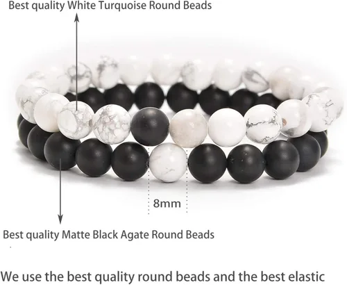 Miniatura 2 de AD Beads 2 pulseras elásticas de cuentas de distancia para él y para ella, pulsera de yoga de piedra natural