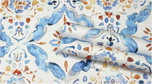 Miniatura 7 de HAOKHOME Papel tapiz geométrico para despegar y pegar, diseño de damasco floral azul/blanco/rojo, papel de pared extraíble, decoración moderna