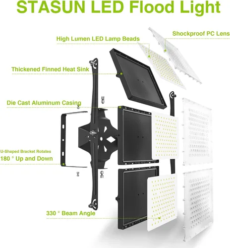 Miniatura 22 de STASUN - Luz de inundación LED para exteriores, 150 W, 15000 lúmenes, 6000 K, luz blanca IP66, impermeable, luz de estacionamiento comercial, 3