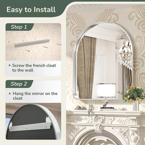 Miniatura 296 de TokeShimi - Espejo para pared de baño, espejo de tocador con marco de metal de aleación de aluminio mate cepillado e inoxidable, decoración rústica