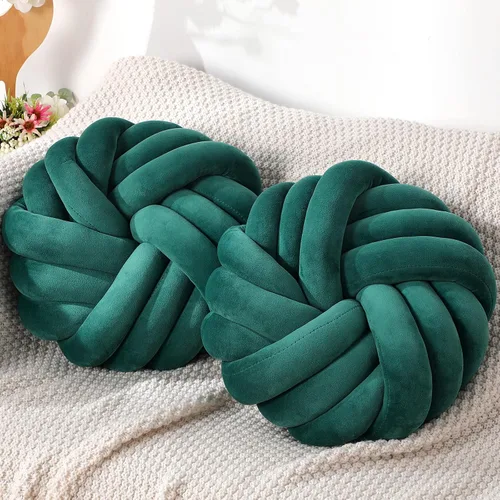 Miniatura 15 de Fumete 2 Piezas Almohadas de Nudo Redondas de 14 Pulgadas, Almohada de Bola de Nudo de Felpa Suave Decorativa Hecha a Mano, Cojín Decorativo Moderno
