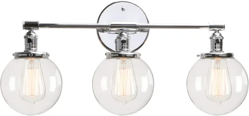 Miniatura 22 de PERMO Iluminación de candelabro de pared industrial vintage con sombra de globo de vidrio transparente redondo de 5,9" soplado a mano (Negro)