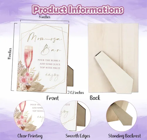 Miniatura 2 de Mom-osa Bar Baby Shower Letrero bohemio floral de género neutro con soporte, letrero de juego de madera para baby shower, cumpleaños, decoración