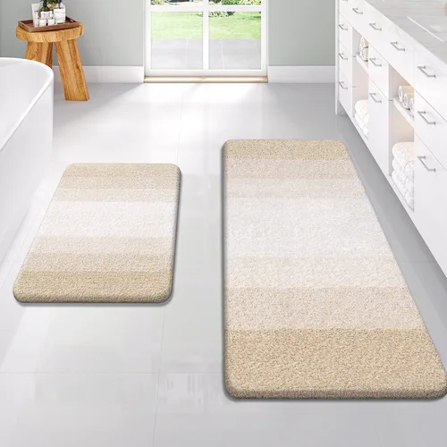 Miniatura 106 de OLANLY Juego de 2 alfombras de baño de microfibra suave y absorbente, antideslizantes, se pueden lavar y secar a máquina, alfombras de baño peludas