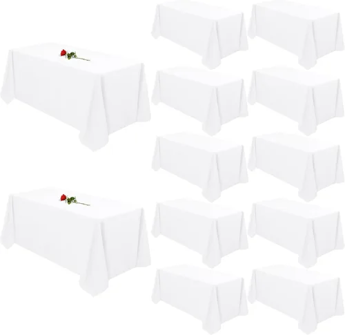 Miniatura 33 de 12 paquetes de manteles blancos, 52 x 52 pulgadas, manteles lavables de poliéster resistentes a manchas y arrugas para mesas cuadradas, mantel
