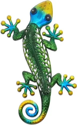 Miniatura 8 de Arte decorativo de Gecko de pared de metal, 14 pulgadas, paquete de 2 Diseño de escalada 3D, escultura de vidrio decorativa, lagarto colgante