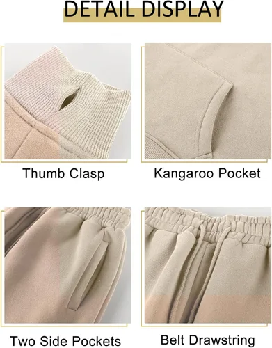 Miniatura 60 de Kissonic Conjunto deportivo de forro polar para mujer, 2 piezas, sudadera con capucha y pantalones deportivos