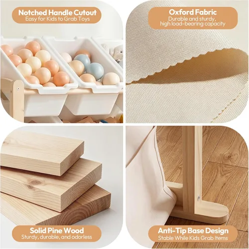 Miniatura 3 de Fodoss Estante para libros para habitaciones de niños, organizador de almacenamiento de juguetes con estantería, estantería de madera maciza