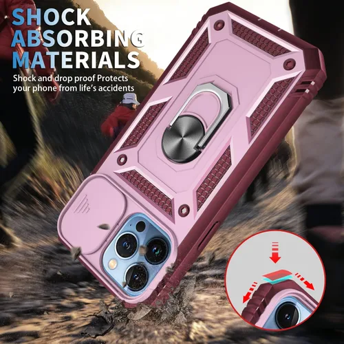 Miniatura 4 de Korecase Funda de protección para iPhone 12 Pro Max Kickstand con cubierta para lente de cámara, deslizante, grado militar, resistente, de doble Rosa