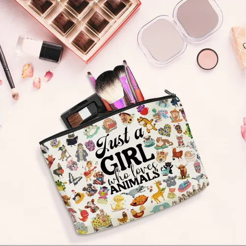 Miniatura 4 de jeilink Linda chica ama a los animales, bolsa de maquillaje divertida de viaje, bolsa de aseo de viaje, recuerdos de fiesta de animales, decoración