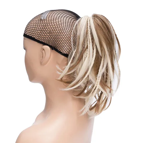 Miniatura 7 de IMISSU Extensiones de cabello hechas a mano con clip de cola de caballo trenzada, extensiones de cabello de cola de caballo (cobre ceniza)