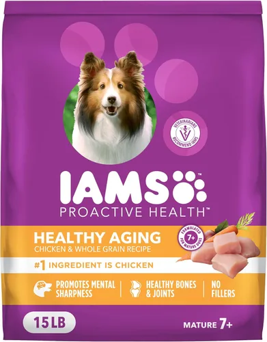 IAMS Proactive Health Healthy Aging - Alimento seco para perros adultos maduros y mayores con pollo real, bolsa de 15 libras