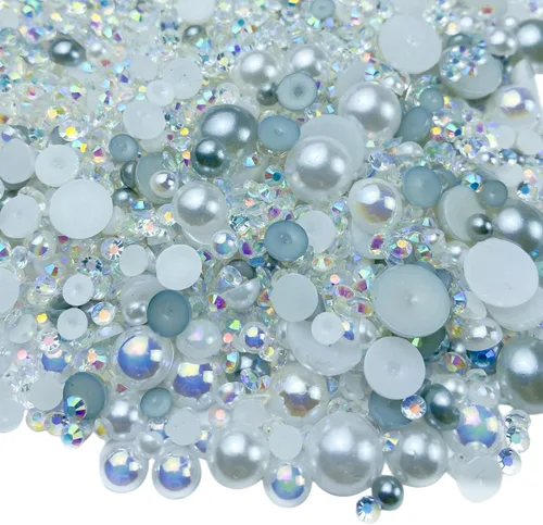 Miniatura 24 de Diamantes de imitación de media perla roja y negra de 1.06 oz para manualidades, tamaño mixto de 0.116 a 0.394 pulgadas, diamantes de imitación