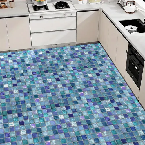 Miniatura 8 de Baldosas de Piso Despegar y Pegar 12x12 Pulgadas Patrón de Mosaico de Vidrio Azul Morado Piso de Vinilo Autoadhesivo Tablones Cuadrados para Cocina