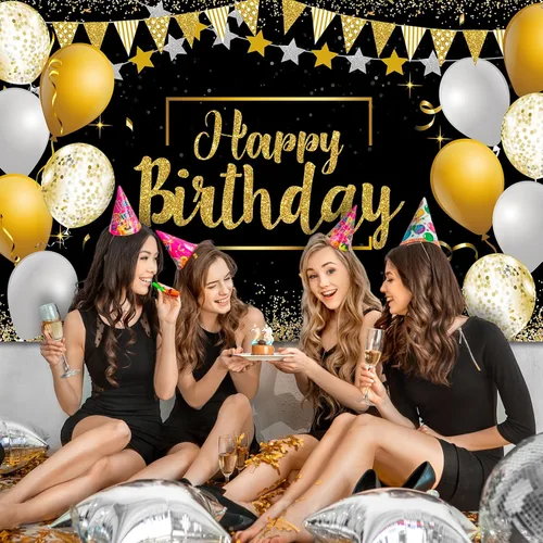 Miniatura 4 de Tatuo Cartel de fondo de decoración de feliz cumpleaños, cartel de fondo de cumpleaños con purpurina, suministros de fiesta, fondo de fotos