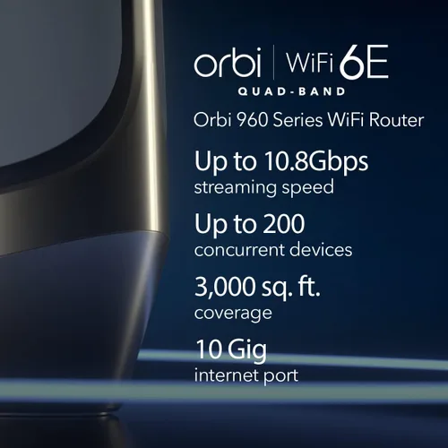 Miniatura 2 de NETGEAR Router WiFi 6E de cuatro bandas Orbi (RBRE960), características de seguridad, velocidad de hasta 10 Gbps, cubre hasta 3,000 pies cuadrados