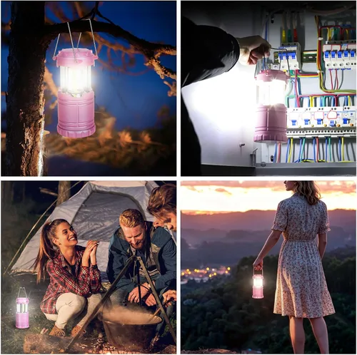 Miniatura 6 de Paquete de 2 mini linternas LED rosas para acampar, luces portátiles para acampar, lámparas con mango al aire libre, luces de emergencia esenciales