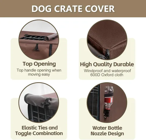 Miniatura 2 de Funda para jaula de perro de 30 pulgadas, funda impermeable para perrera de tres puertas, fundas de tela Oxford 600D con una boquilla para botella