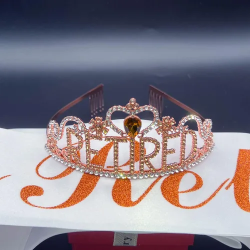 Miniatura 4 de Decoraciones de fiesta de jubilación, regalos de jubilación para mujeres, juego de tiara y banda de jubilación, corona de cristal con purpurina