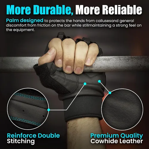 Miniatura 5 de Guantes de entrenamiento de cuero para hombres y mujeres, guantes antideslizantes para levantamiento de pesas, gimnasio y ciclismo con malla
