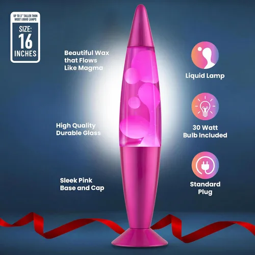 Miniatura 3 de JAMBO Hermosa Lámpara de 16 pulgadas - Rosa con Cera Blanca/Rosa, Luz Líquida Relajante, Luz Nocturna, Decoración del Hogar Sala de Estar Oficina