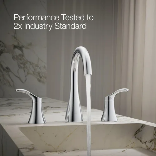 Miniatura 12 de KOHLER K-27390-4-CP Simplice® - Grifo de lavabo de baño con dos manijas de palanca y drenaje clicker, 1.2 GPM, cromo pulido