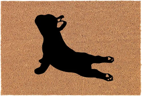 Felpudo de fibra de coco para puerta delantera, cierre del hogar, regalo de inauguración de la casa, Bulldog Francés Yoga (24 x 16 pulgadas, pequeño)