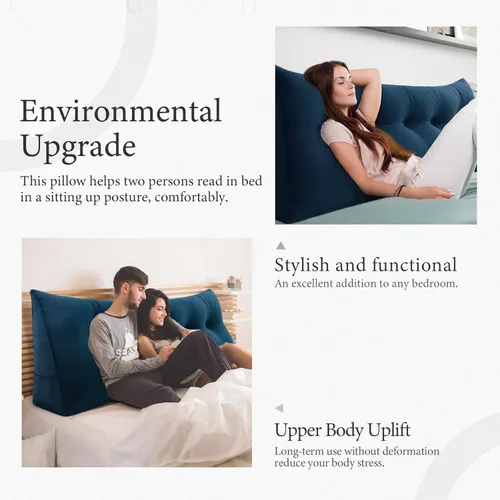Miniatura 5 de Almohada de cabecero triangular - Almohada grande para cama de 3 en 1 como almohada de lectura en cuña, almohada grande para sofá o cama de día