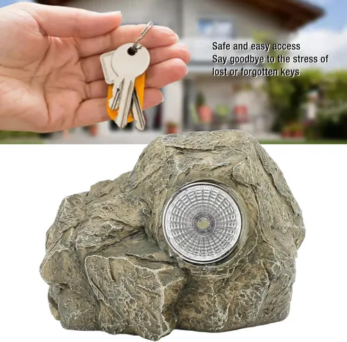 Miniatura 2 de Ocultador de llaves de roca falsa, oculta una llave fuera de la caja de llaves de roca falsa de resina de imitación de piedra de repuesto con luz