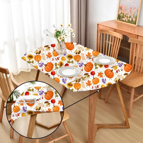 Miniatura 21 de Mantel ajustado blanco con elástico para mesas plegables de 48x48 pulgadas, manteles lavables y elásticos de elastano para mesas de cartas, manteles